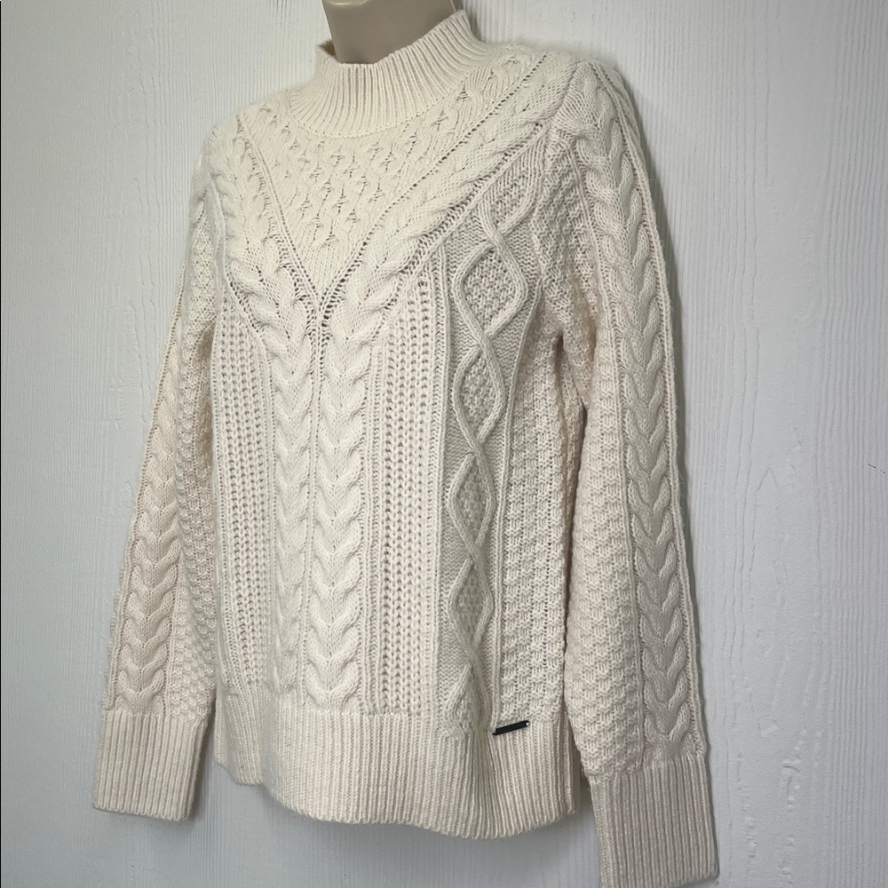 Abercrombie And Fitch - Soft Cream Mock Neck Cable Knit Sweater Size Small - Picture 5 of 10